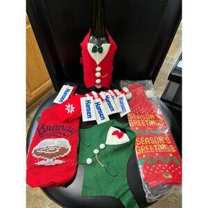 Lot of 4 Knit Christmas Liquor Bottle Sleeve Covers & 5 Mini Liquor Cover NWT